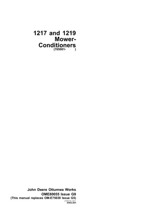 John Deere 1217 Mower-Conditioners Operator’s Manual Instant Download (Pin.765001-) (Publication No.OME80055)