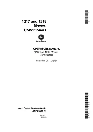 John Deere 1217 Mower-Conditioners Operator’s Manual Instant Download (Publication No.OME75029)