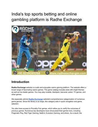 India's top sports betting and online gambling platform is Radhe Exchange