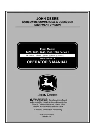 John Deere 1420 Series II Front Mower Operator’s Manual Instant Download (Publication No.OMTCU24076)