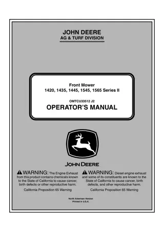 John Deere 1420 Series II Front Mower Operator’s Manual Instant Download (Publication No.OMTCU33512)