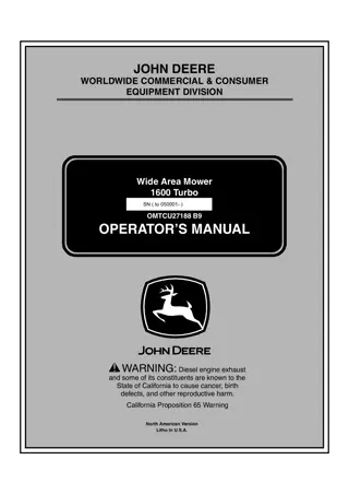 John Deere 1600 Turbo Wide Area Mower Operator’s Manual Instant Download (PIN TC1600T050001-) (Publication No.OMTCU27188)