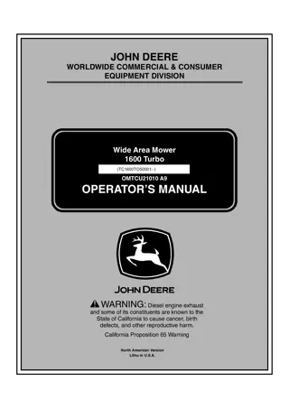 John Deere 1600 Turbo Wide Area Mower Operator’s Manual Instant Download (PIN TC1600TO50001-) (Publication No.OMTCU21010)