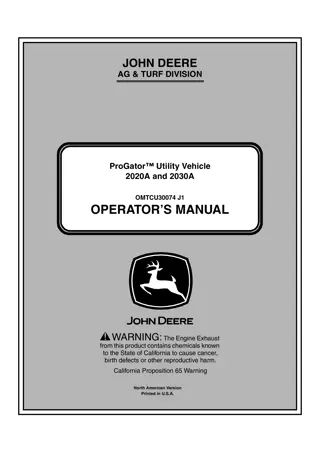 John Deere 2020A PROGATOR™ Utility Vehicle Operator’s Manual Instant Download ( PIN060001-) (Publication No.OMTCU30074)