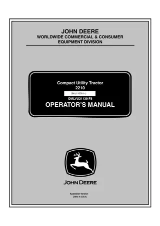 John Deere 2210 Compact Utility Tractor Operator’s Manual Instant Download (PIN110001-) (Publication No.OMLVU21139)