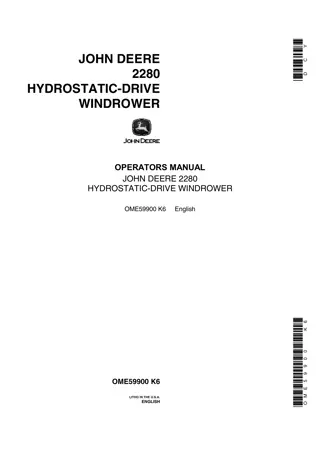 John Deere 2280 Hydrostatic-Drive Windrower Operator’s Manual Instant Download (Publication No.OME59900)