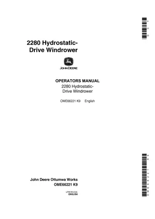 John Deere 2280 Hydrostatic-Drive Windrower Operator’s Manual Instant Download (Publication No.OME66221)