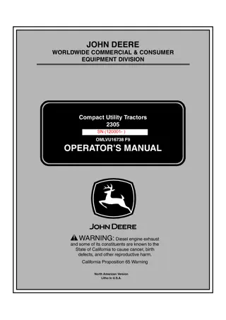 John Deere 2305 Compact Utility Tractors Operator’s Manual Instant Download (PIN120001-) (Publication No.OMLVU16738)