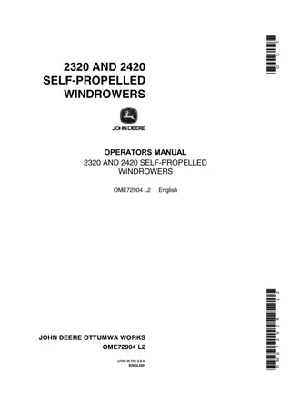 John Deere 2320 Self-Propelled Windrowers Operator’s Manual Instant Download (Publication No.OME72904)