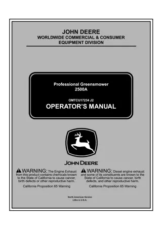 John Deere 2500A Professional Greensmower Operator’s Manual Instant Download (2500A PIN010001- ) (Publication No.OMTCU17234)