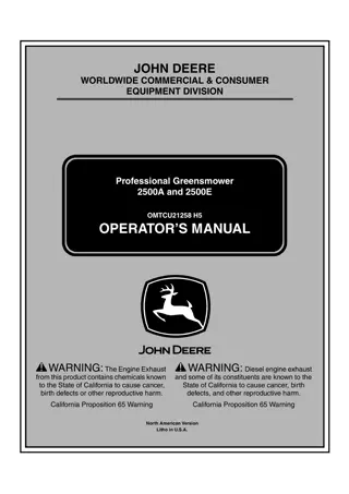 John Deere 2500A Professional Greensmower Operator’s Manual Instant Download (PIN040001-) (Publication No.OMTCU21258)