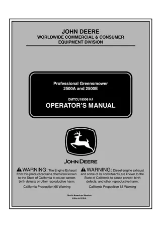 John Deere 2500E Professional Greensmower Operator’s Manual Instant Download ( PIN010001-) (Publication No.OMTCU18506)