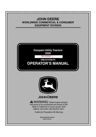 John Deere 2520 Compact Utility Tractors Operator’s Manual Instant Download (PIN400001-) (Publication No.OMLVU19796)