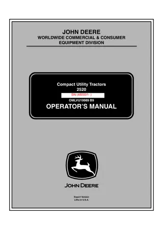 John Deere 2520 Compact Utility Tractors Operator’s Manual Instant Download (PIN480001-) (Publication No.OMLVU19989)