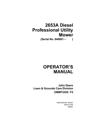 John Deere 2653A Diesel Professional Utility Mower Operator’s Manual Instant Download (Pin.040001-) (Publication No.OMMT2455)