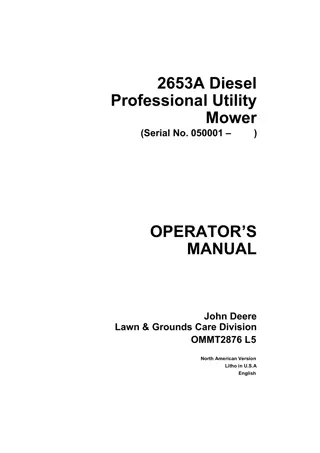 John Deere 2653A Diesel Professional Utility Mower Operator’s Manual Instant Download (Pin.050001-) (Publication No.OMMT2876)