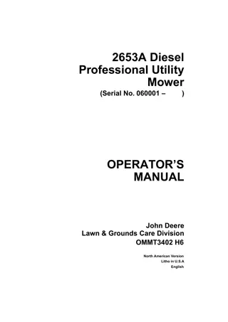 John Deere 2653A Diesel Professional Utility Mower Operator’s Manual Instant Download (Pin.060001-) (Publication No. OMMT3402)