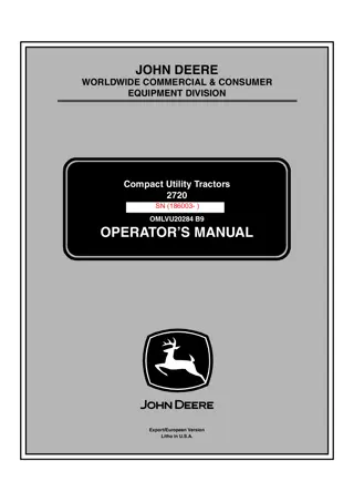 John Deere 2720 Compact Utility Tractors Operator’s Manual Instant Download (PIN186003-) (Publication No.OMLVU20284)