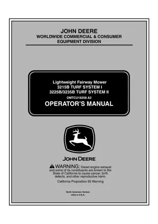 John Deere 3225B TURF SYSTEM II Lightweight Fairway Mower Operator’s Manual Instant Download (Publication No.OMTCU16258)