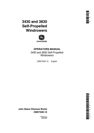 John Deere 3430 Self-Propelled Windrowers Operator’s Manual Instant Download (Publication No.OME75061)