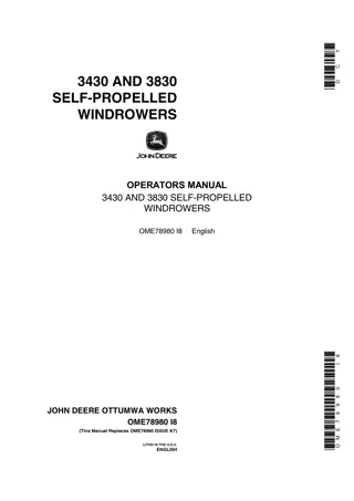 John Deere 3430 Self-Propelled Windrowers Operator’s Manual Instant Download (Publication No.OME78980)