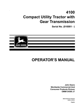 John Deere 4100 Compact Utility Tractor With Gear Transmission Operator’s Manual Instant Download (PIN010001-) (Publication No.OMM134595)