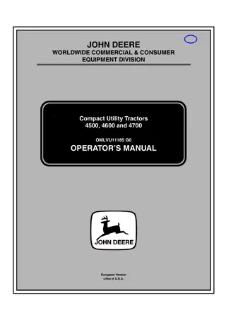 John Deere 4500 Compact Utility Tractors Operator’s Manual Instant Download (Publication No.OMLVU11185)