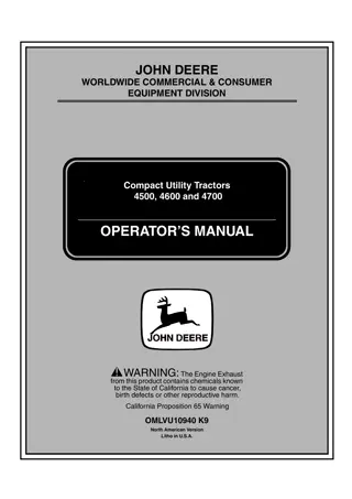 John Deere 4600 Compact Utility Tractors Operator’s Manual Instant Download (4600 PIN.160001- ) (Publication No.OMLVU10940)