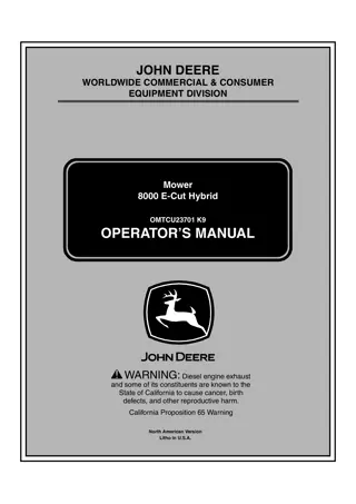 John Deere 8000 E-Cut Hybrid Mower Operator’s Manual Instant Download (PIN010001-) (Publication No.OMTCU23701)