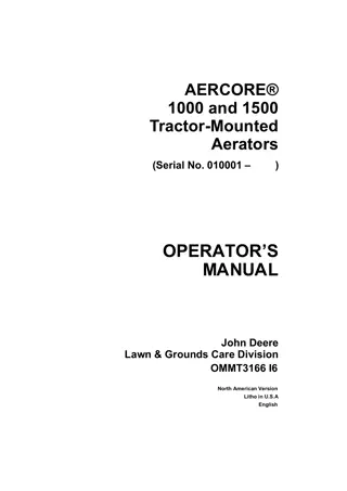 John Deere AERCORE 1000 Tractor-Mounted Aerators Operator’s Manual Instant Download (Pin.010001-) (Publication No.OMMT3166)