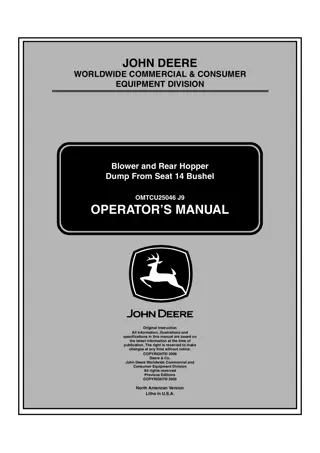 John Deere Blower and Rear Hopper Dump From Seat 14 Bushel Operator’s Manual Instant Download (PIN010001-) (Publication No.OMTCU25046)