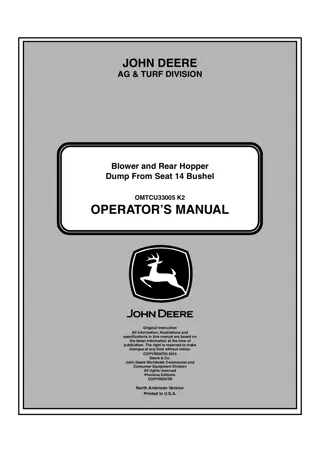 John Deere Blower and Rear Hopper Dump From Seat 14 Bushel Operator’s Manual Instant Download (PIN060001-) (Publication No.OMTCU33005)