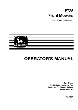 John Deere F725 Front Mowers Operator’s Manual Instant Download (PIN 090001-) (Publication No.OMM134807)