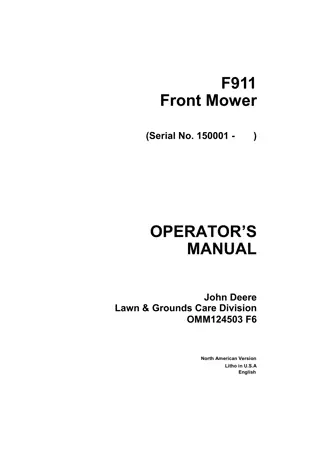 John Deere F911 Front Mower Operator’s Manual Instant Download (Pin.150001-) (Publication No.OMM124503)