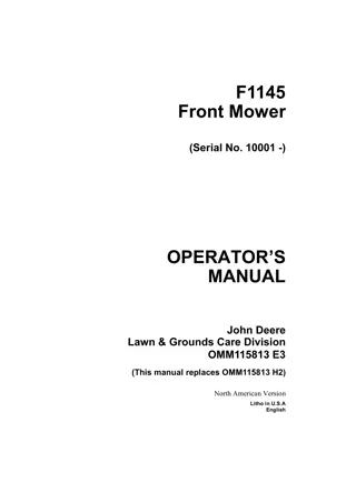 John Deere F1145 Front Mower Operator’s Manual Instant Download (Pin.10001-) (Publication No. OMM115813)