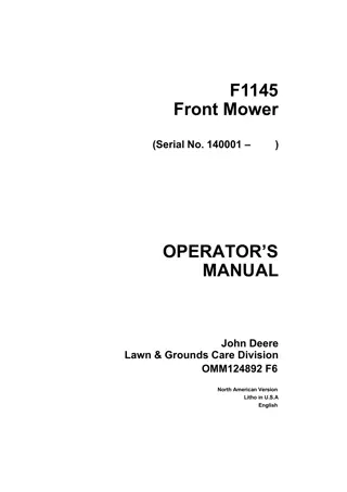 John Deere F1145 Front Mower Operator’s Manual Instant Download (Pin.140001-) (Publication No.OMM124892)