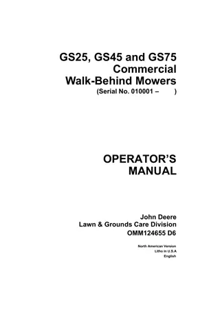 John Deere GS25 Commercial Walk-Behind Mowers Operator’s Manual Instant Download (Pin.010001-) (Publication No.OMM124655)