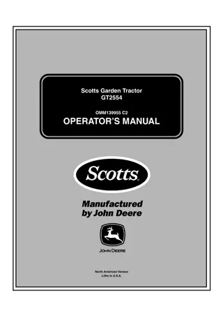 John Deere GT2554 Scotts Garden Tractor Operator’s Manual Instant Download (PIN GX2554S010001-) (Publication No.OMM139955)