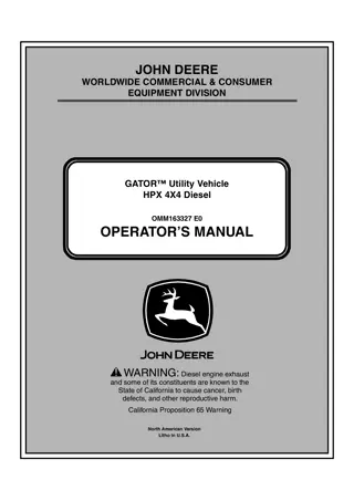 John Deere HPX 4×4 Diesel GATOR™ Utility Vehicle Operator’s Manual Instant Download ( PIN090001-) (Publication No.OMM163327)