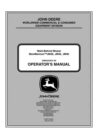 John Deere MowMentum™ JM26 Walk-Behind Mower Operator’s Manual Instant Download (PIN. 010001-) (Publication No.OMGX23570)