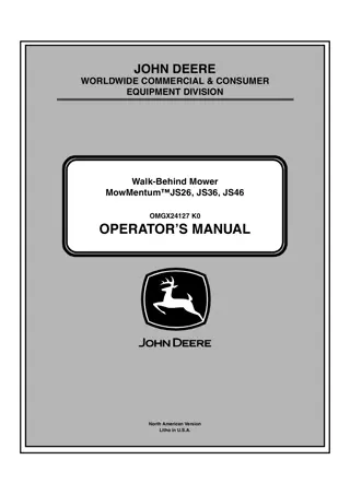 John Deere MowMentum™ JS26 Walk-Behind Mower Operator’s Manual Instant Download (PIN100001-) (Publication No.OMGX24127)