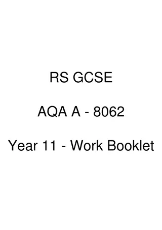 RS GCSE AQA A - 8062 Year 11 Study Booklet for Religious Studies