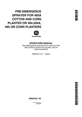 John Deere Pre-Emergence Sprayer for 493A Cotton and Corn Planter or 494 494A 495 or Corn Planters Operator’s Manual Instant Download (Publication No.OMB25221)