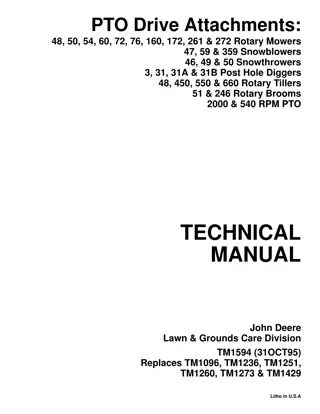 John Deere PTO Drive Attachments Service Repair Manual Instant Download