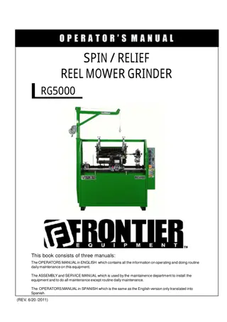 John Deere RG5000 SpinRelief Reel Mower Grinder Operator’s Manual Instant Download (Publication No. 5NTRG5007901)