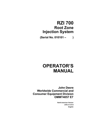 John Deere RZI 700 Root Zone Injection System Operator’s Manual Instant Download (PIN010101-) (Publication No.OMMT4057)