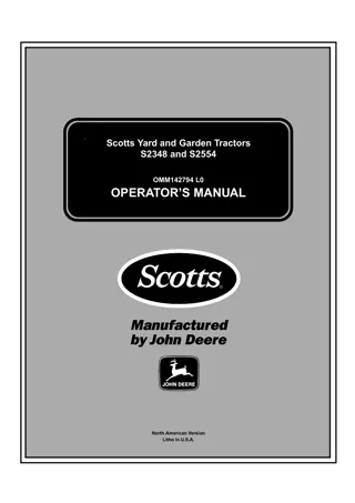 John Deere S2348 Scotts Yard and Garden Tractors Operator’s Manual Instant Download (PIN020001-) (Publication No.OMM142794)