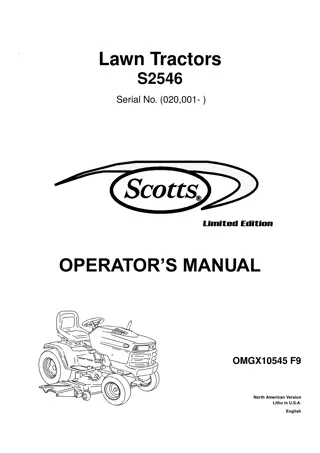 John Deere S2546 Scotts Lawn Tractors Operator’s Manual Instant Download (PIN020001-) (Publication No.OMGX10545)