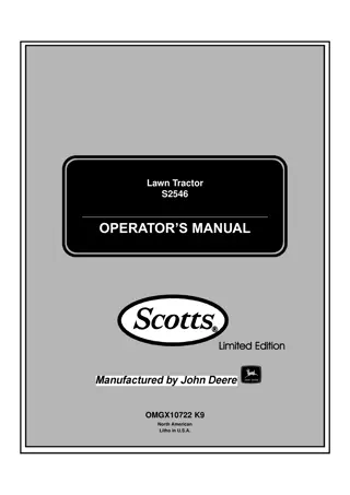 John Deere S2546 Scotts Lawn Tractors Operator’s Manual Instant Download (Publication No.OMGX10722)