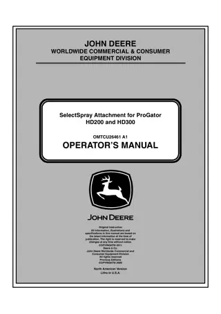 John Deere SelectSpray Attachment for ProGator HD200 and HD300 Operator’s Manual Instant Download (Publication No.OMTCU26461)